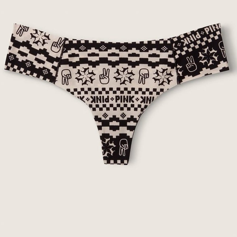 ❄⛄VS PINK No-Show Thong Snowflake Peace Winter Sweater Look Christmas Holiday